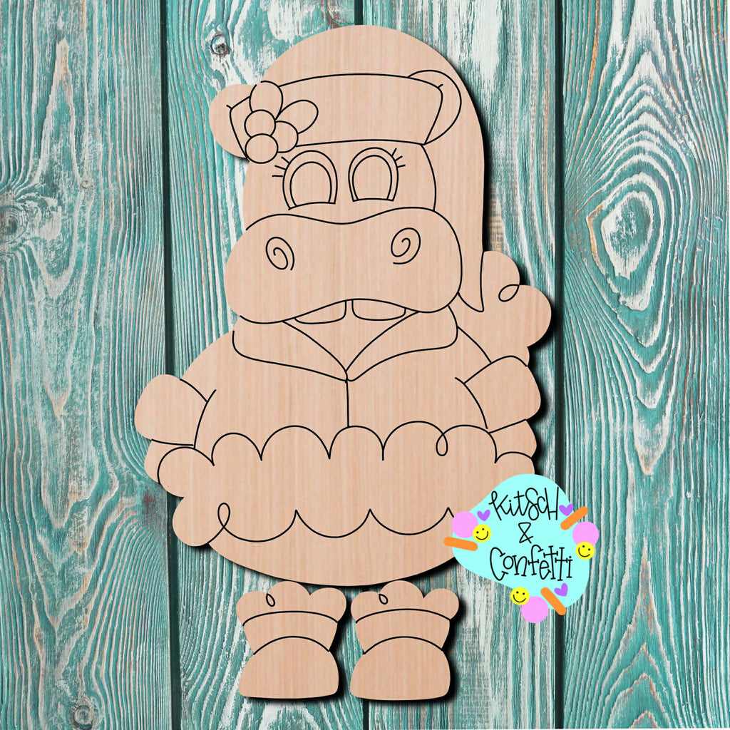 Kitsch & Confetti Christmas Hippo Wooden Cutout