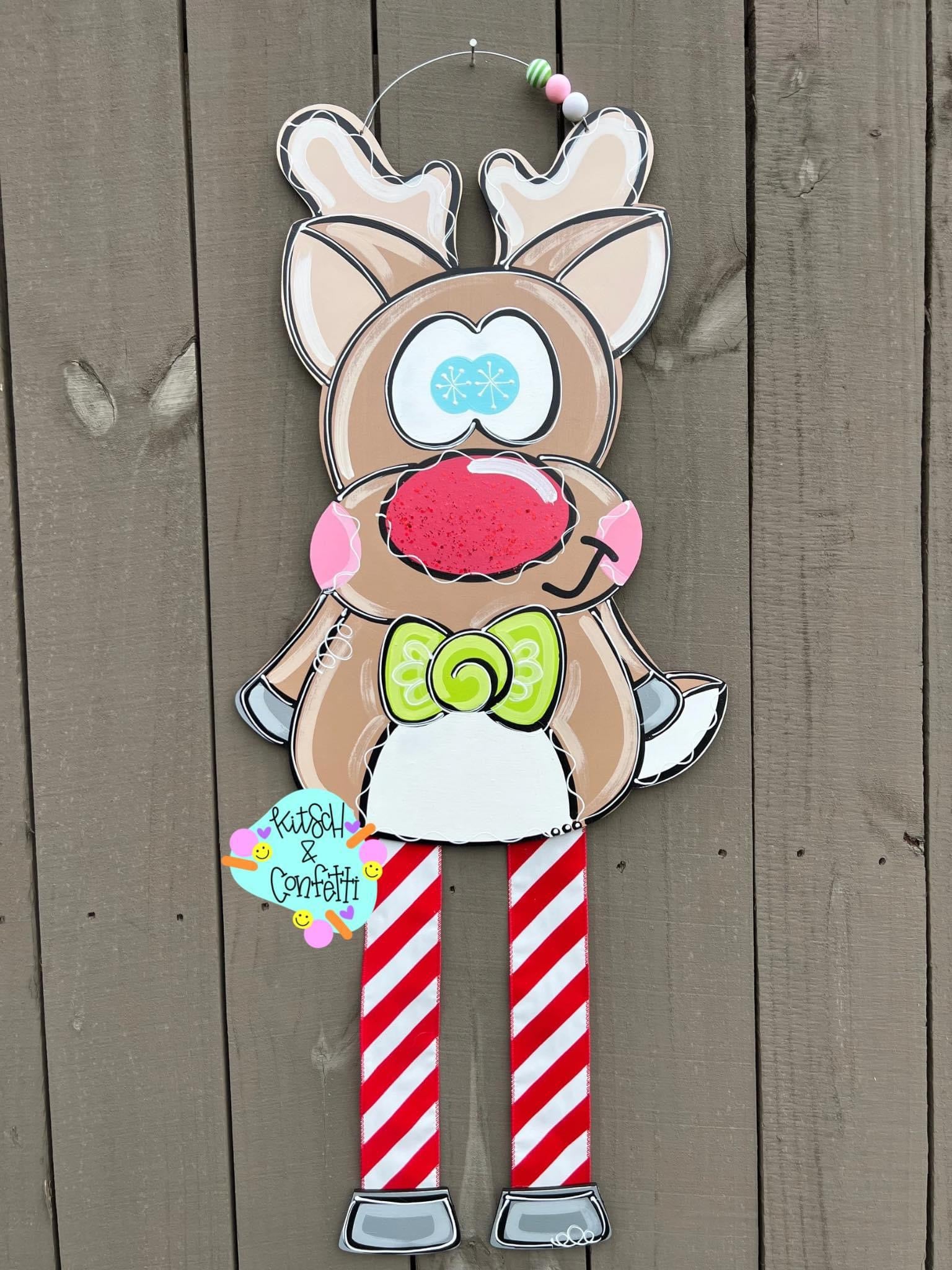 Kitsch & Confetti Rudolph Reindeer Ribbon Leg Wooden Cutout – Kitsch ...