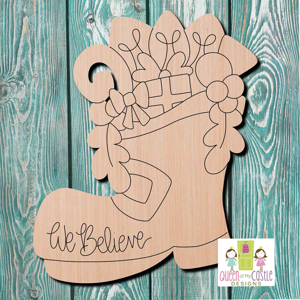 QOMC Santa Boot Wooden Cutout
