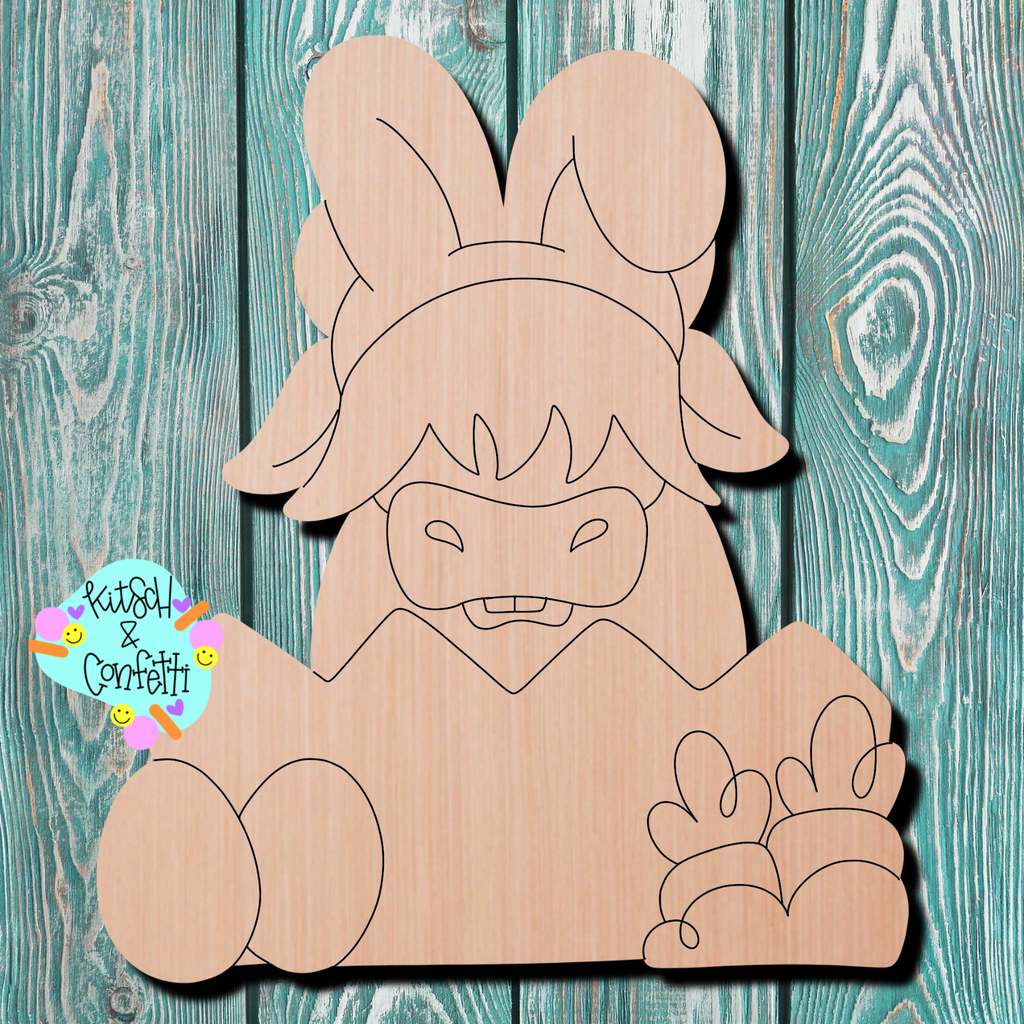 Easter Highland Cow Wooden Blank