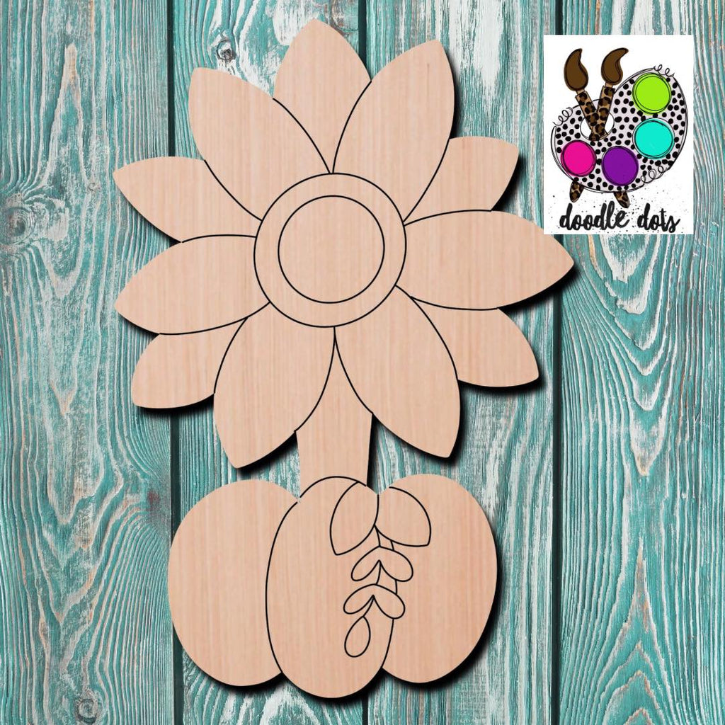 Doodle Dots Sunflower Pumpkin Wooden Cutout