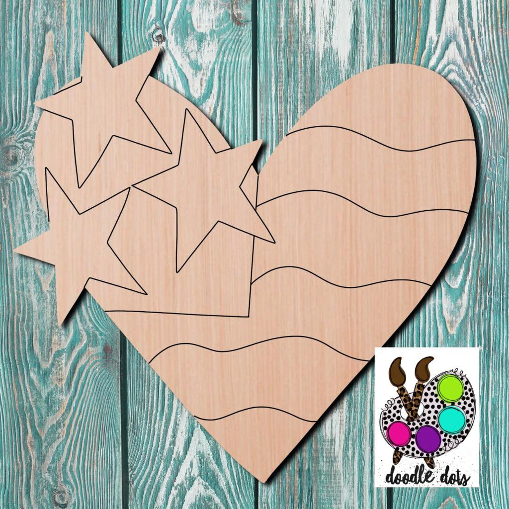 Doodle Dots Patriotic Heart Wooden Cutout