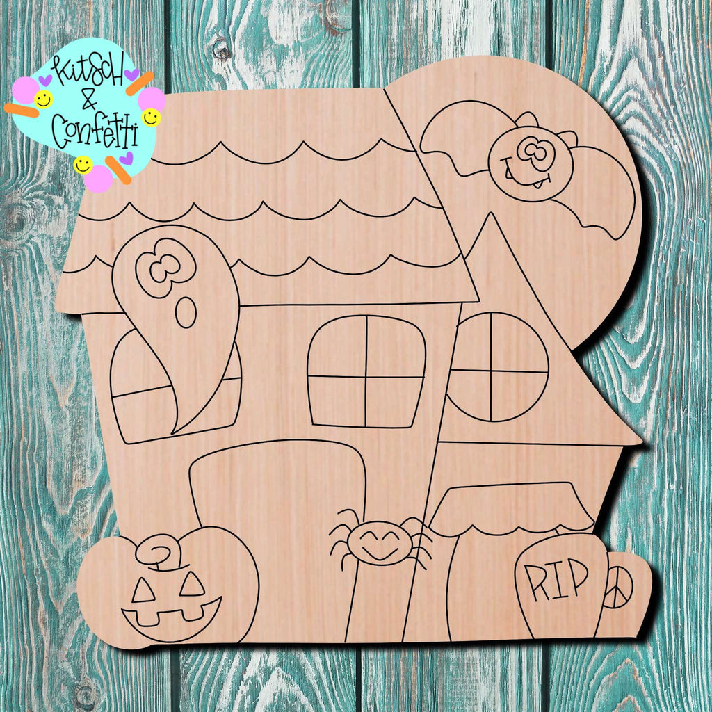 Kitsch & Confetti Haunted House Wooden Blank