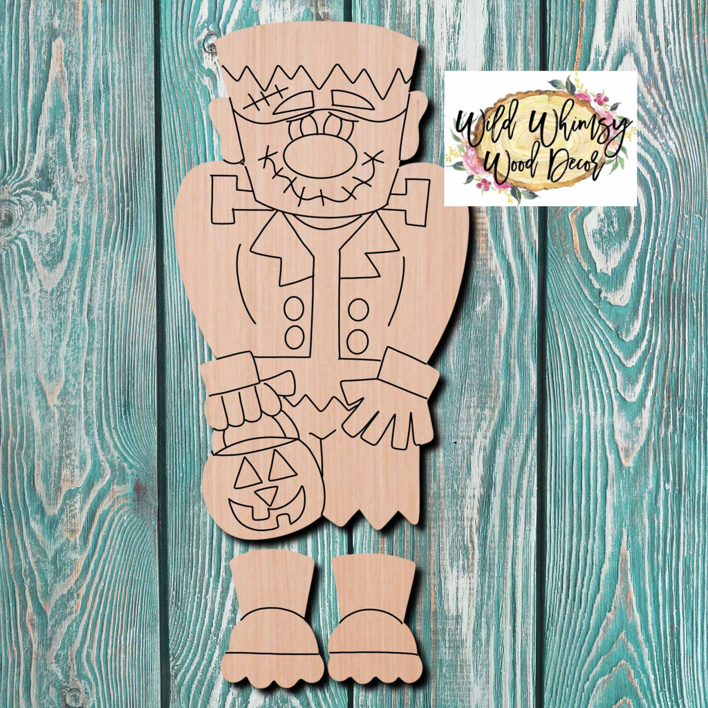 Wild Whimsy Wood Decor Ribbon Leg Frankenstein