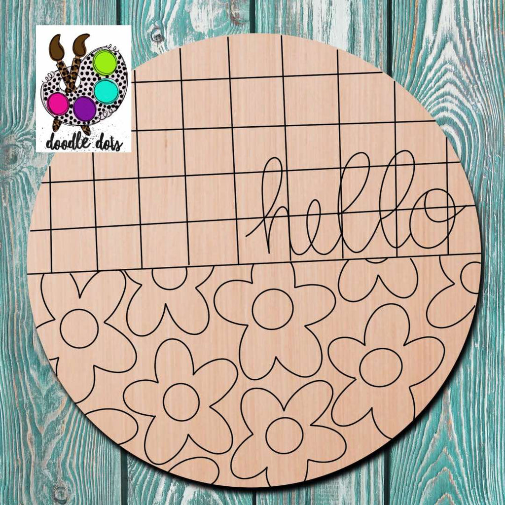 Doodle Dots Hello Flower Wooden Cutout