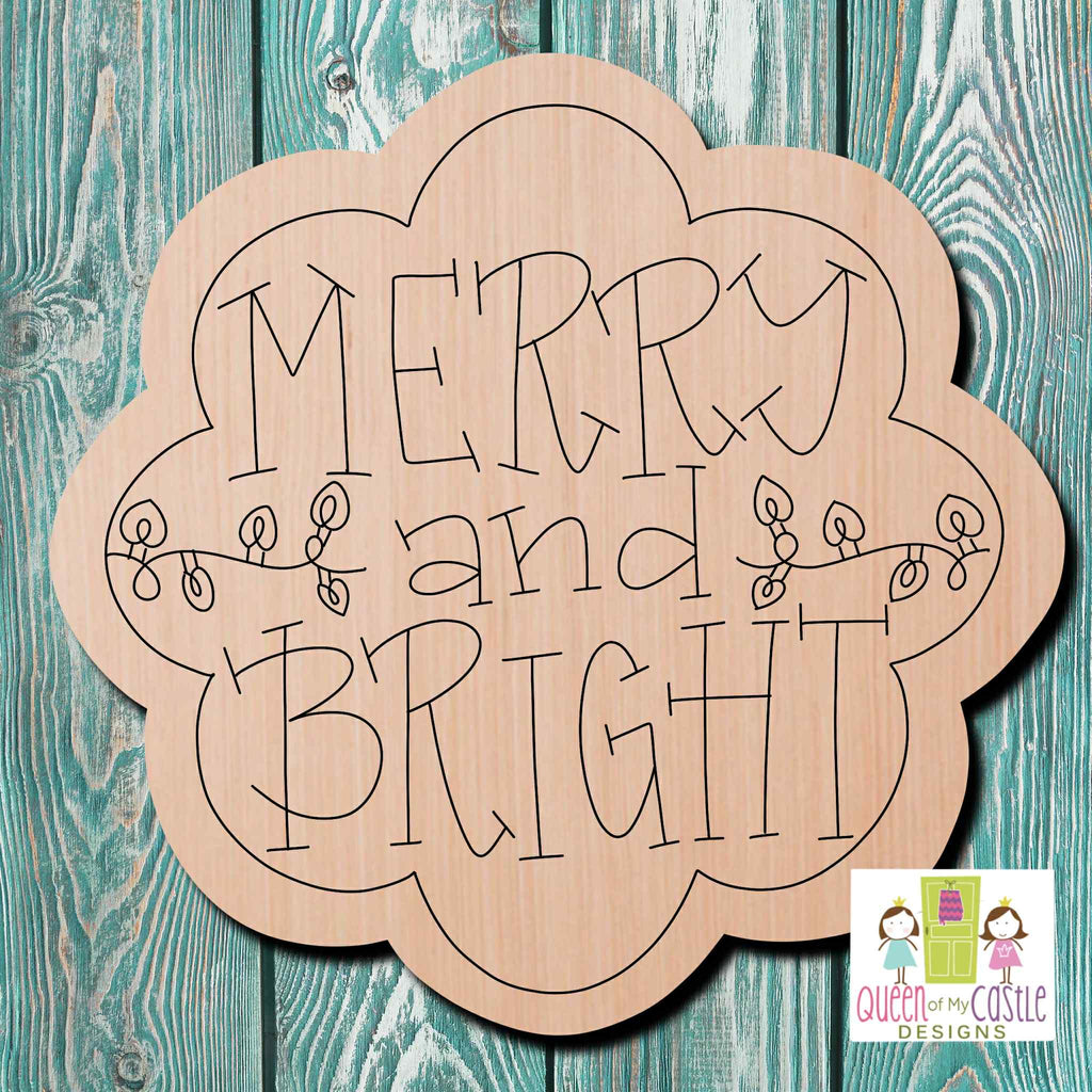 QOMC Merry & Bright Wooden Cutout