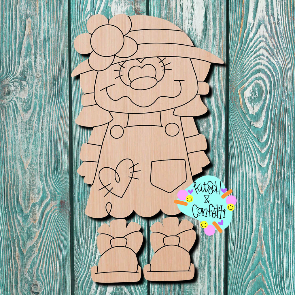 Kitsch & Confetti Ribbon Leg Scarecrow Wooden Cutout