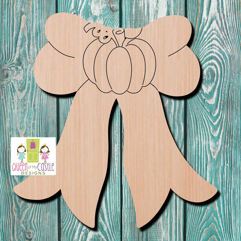 QOMC Pumpkin Bow Wooden Cutout