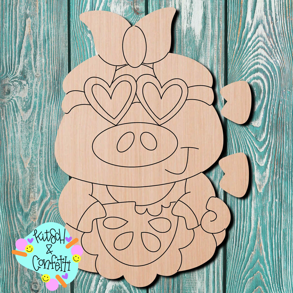 Kitsch & Confetti Ribbon Leg Pig Wooden Cutout