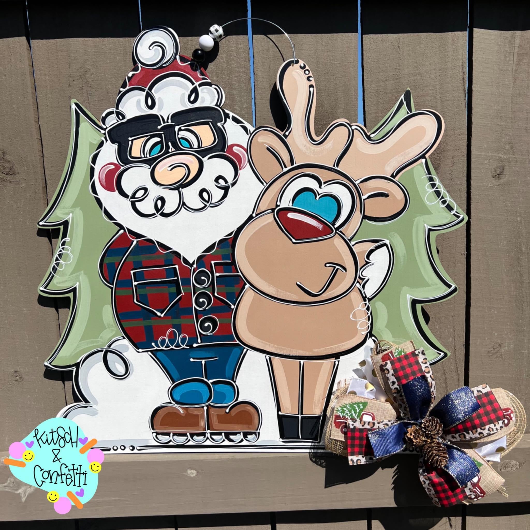 Kitsch & Confetti Santa & Reindeer Wooden Cutout – Kitsch And Confetti