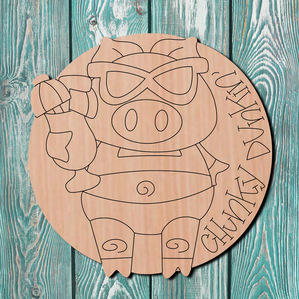 Chunky Dunkin Pool Pig Wooden Blank