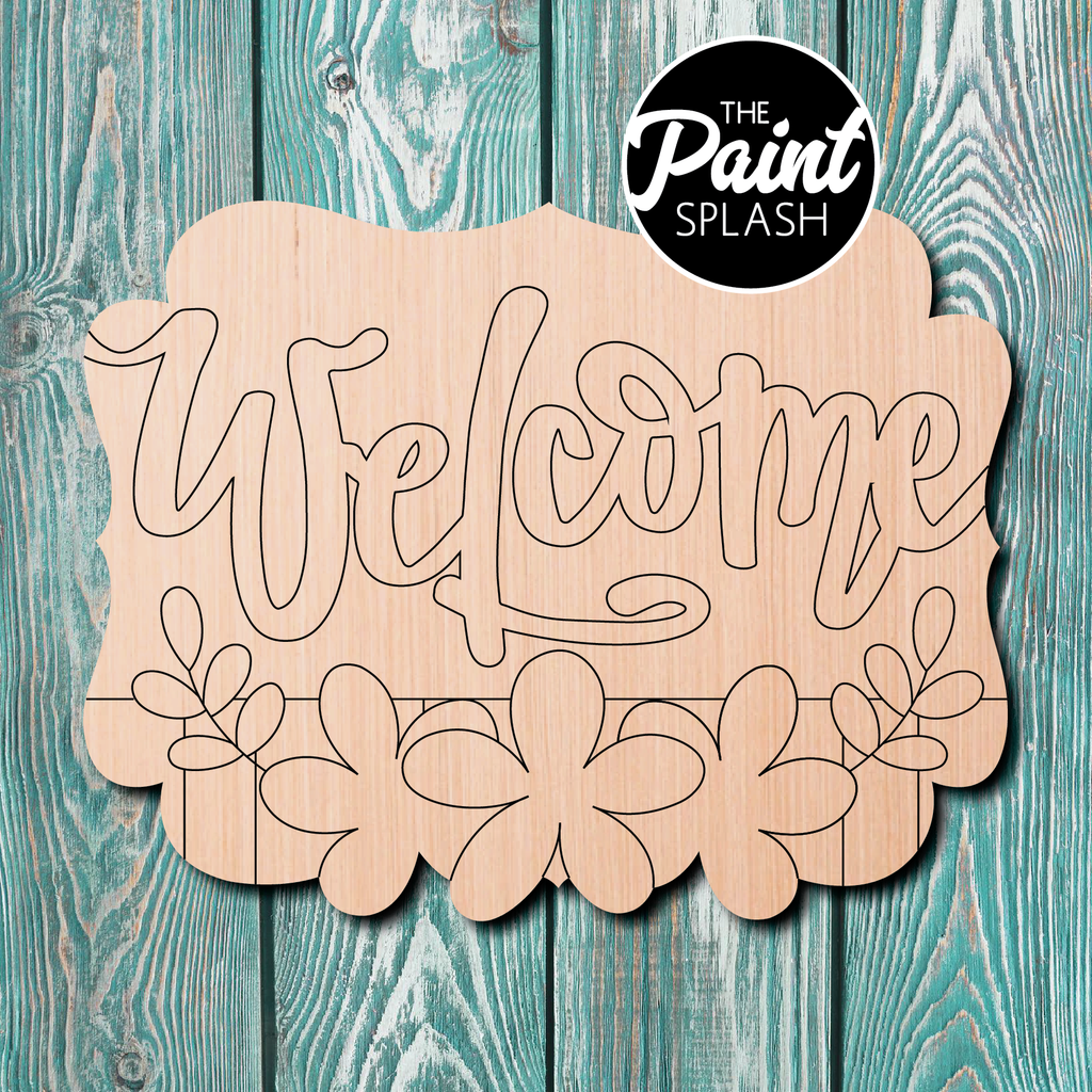 The Paint Splash Welcome Floral  Wooden Cutout