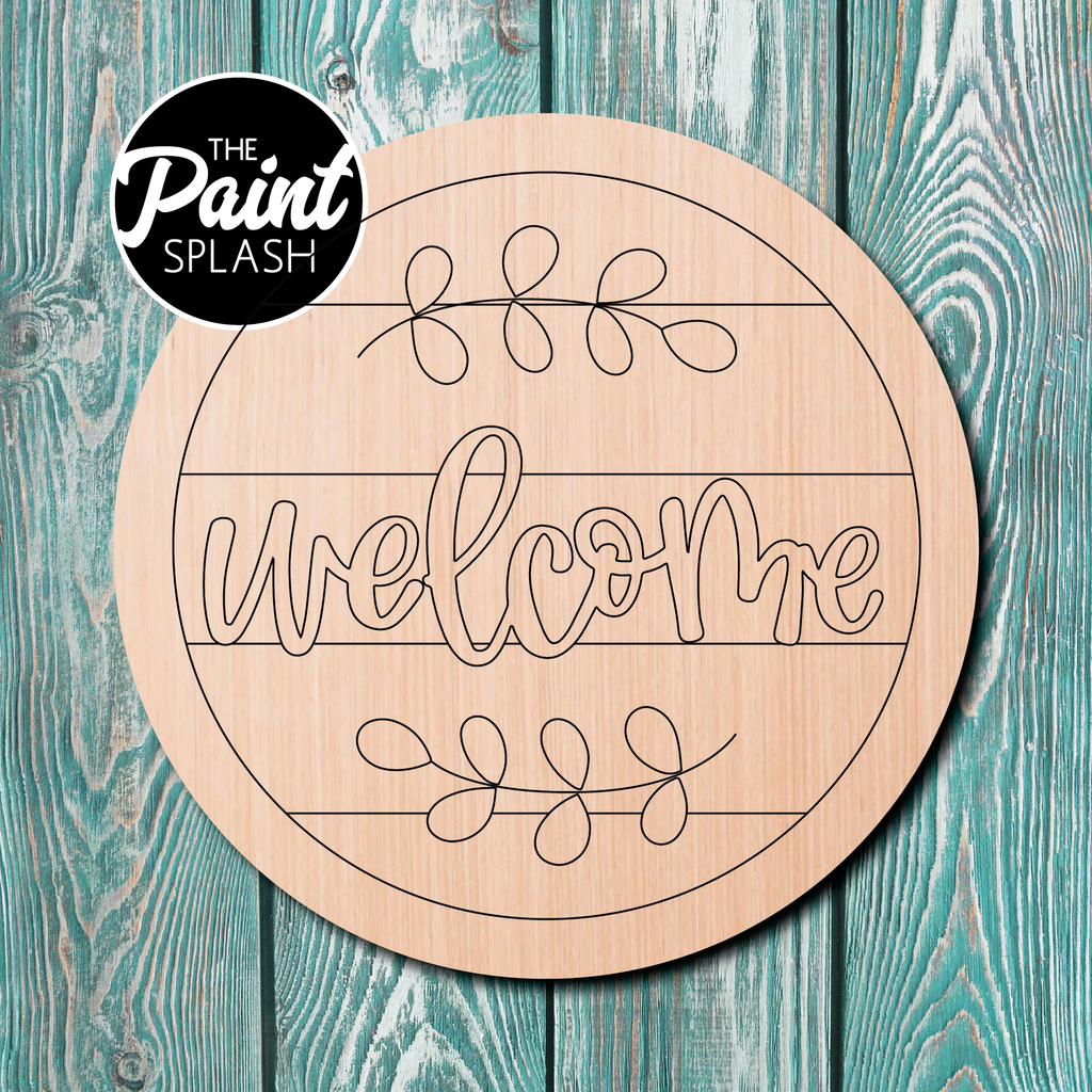 The Paint Splash Welcome Greenery Wooden Cutout