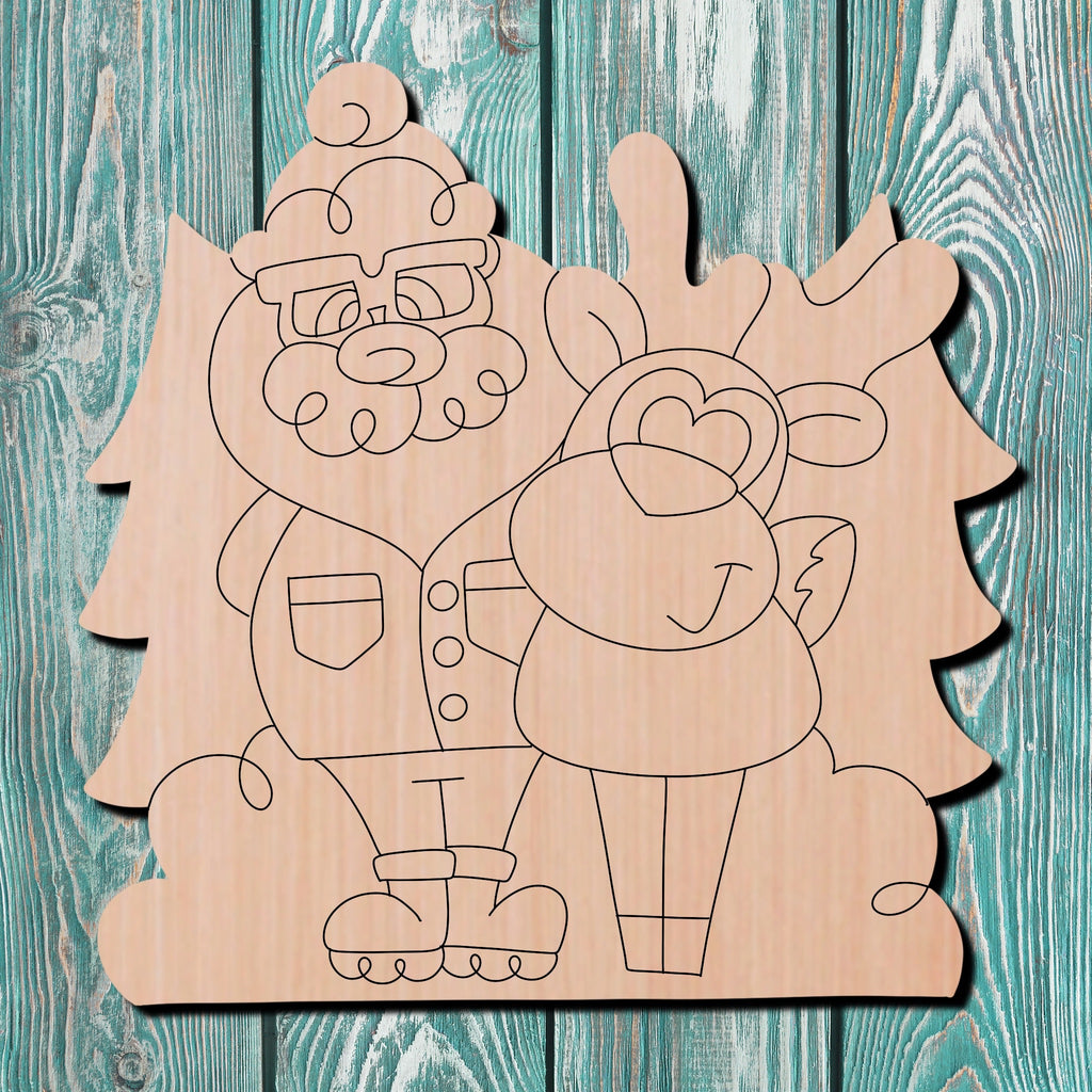 Santa & Reindeer Wooden Cutout
