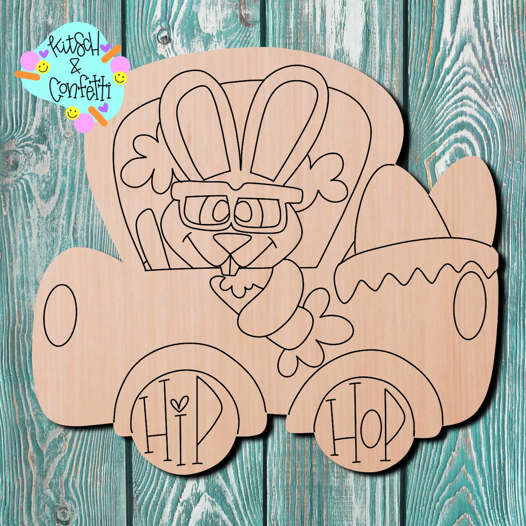 Easter Bunny Truck Wooden Blank