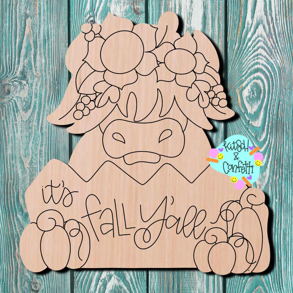 Fall Highland Cow Wooden Blank